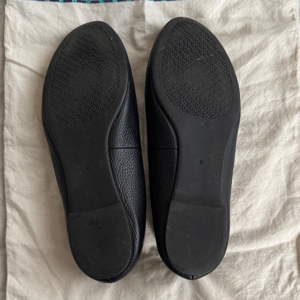Tory Burch Claire Black Flats with Gold Accents - Picture 2 of 5